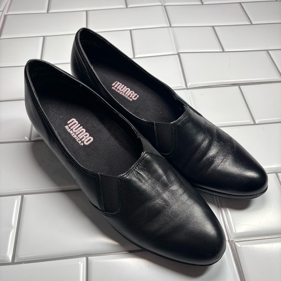 Munro American Shoes Womens 10 N Pump Black Leather Casual Block Heels - Picture 1 of 10